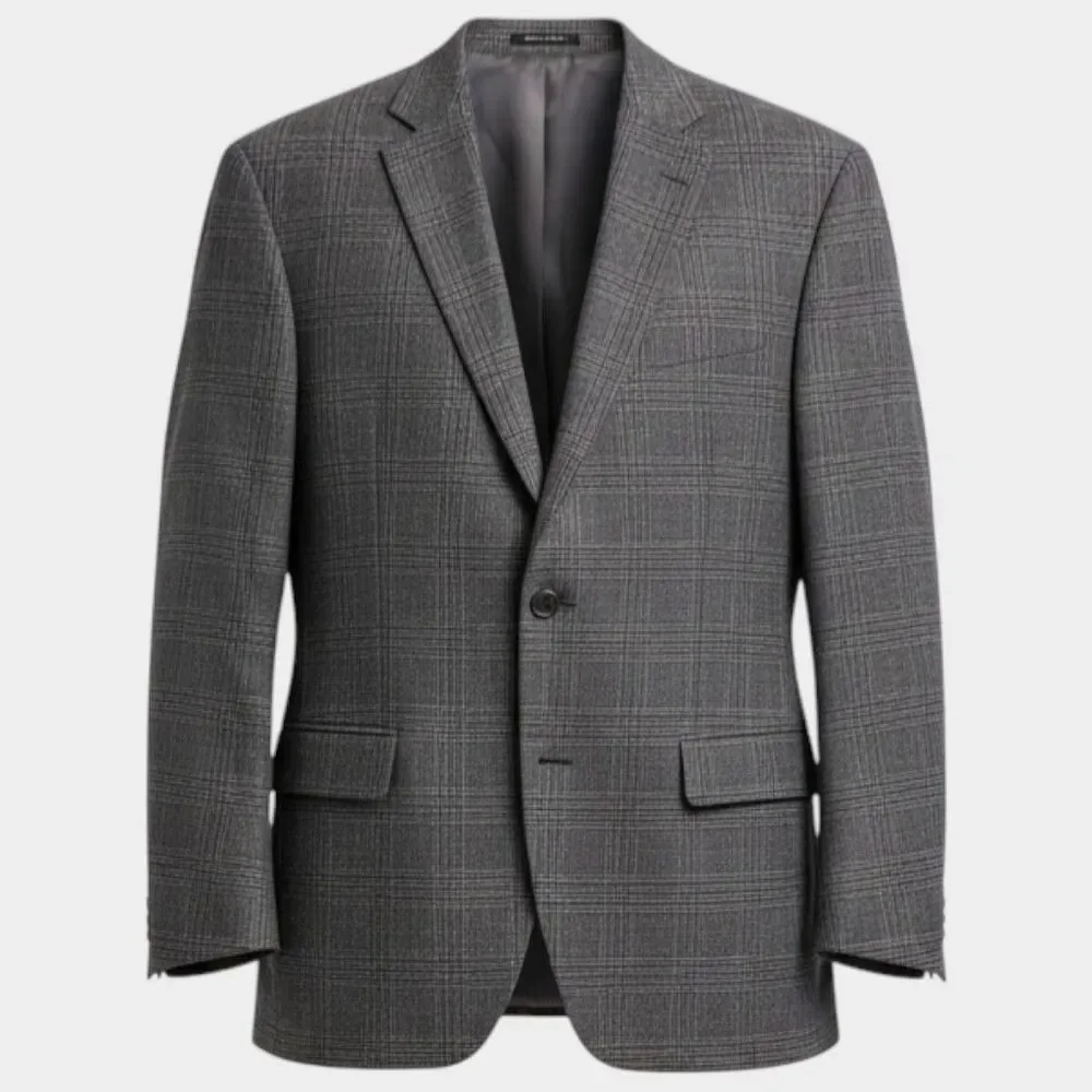 RALPH LAUREN Mens Blazer Sport Coat Two Button Casual Jacket 46L Gray Plaid Wool